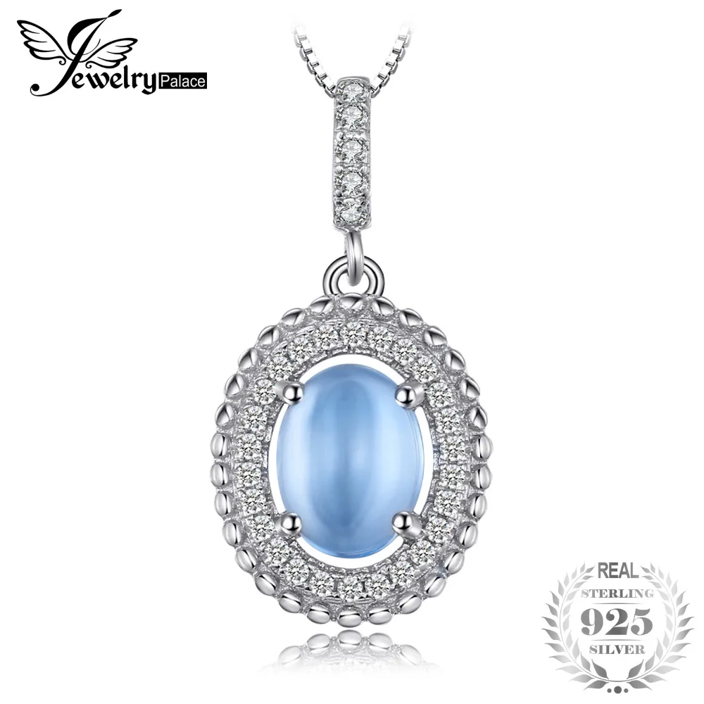 JewelryPalace 1.7ct Подлинная кабошон голубой топаз Halo кулон 925 пробы серебро Обручение Fine