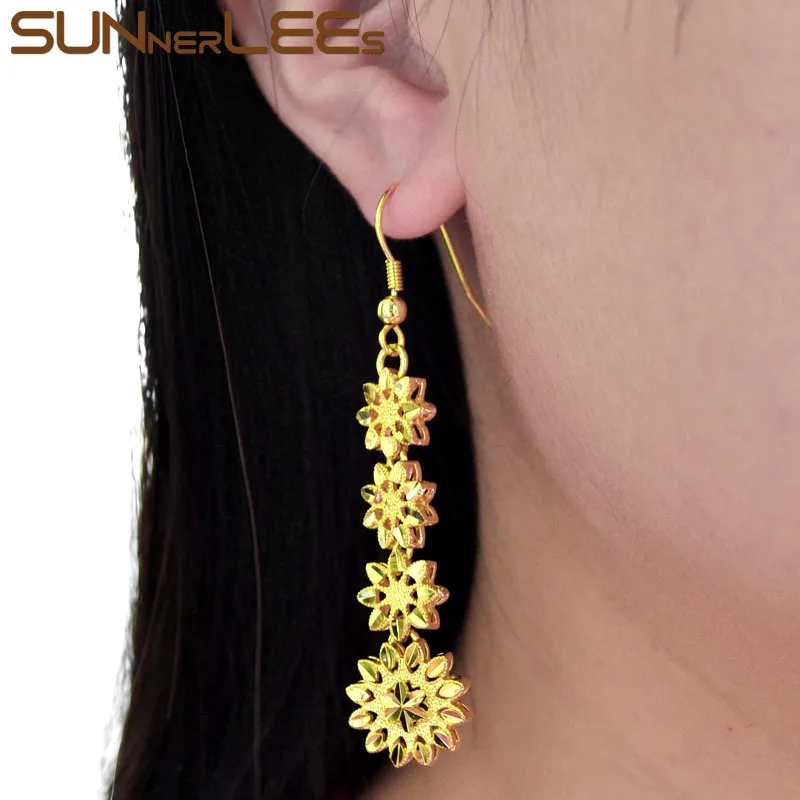 

Женские серьги-капельки SUNNERLEES, серьги золотого цвета с цветами, E02 Y