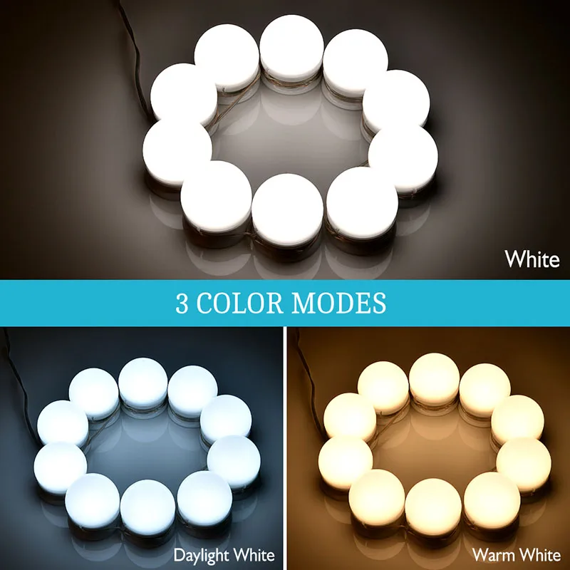 10pcs Makeup Mirror Bulbs Vanity LED Light Bulbs USB Powered Mirror Light Makeup Vanity Lamp Adjustable Cosmetic Mirrors Light