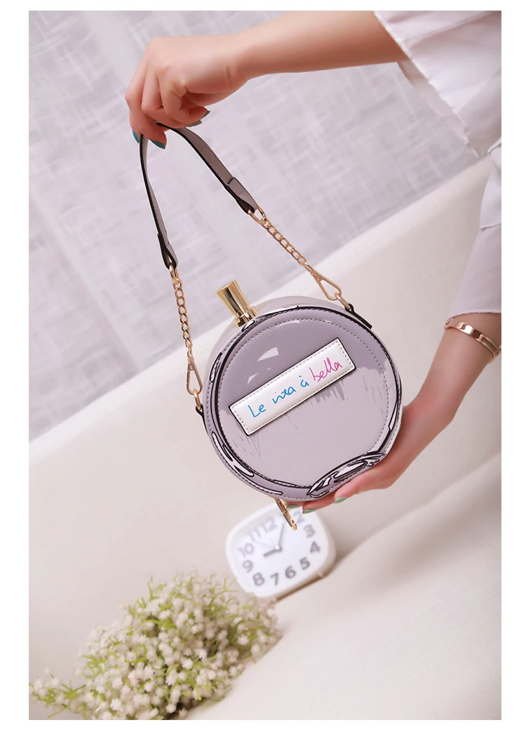 Кожаный мини-клатч с цепочкой и флаконом духов 2017 Женская сумочка модные