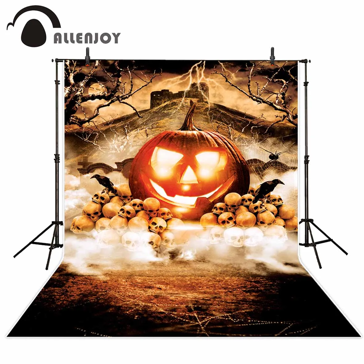 Allenjoy Хэллоуин фон страшная Тыква череп ворона паук молния фотография фоны