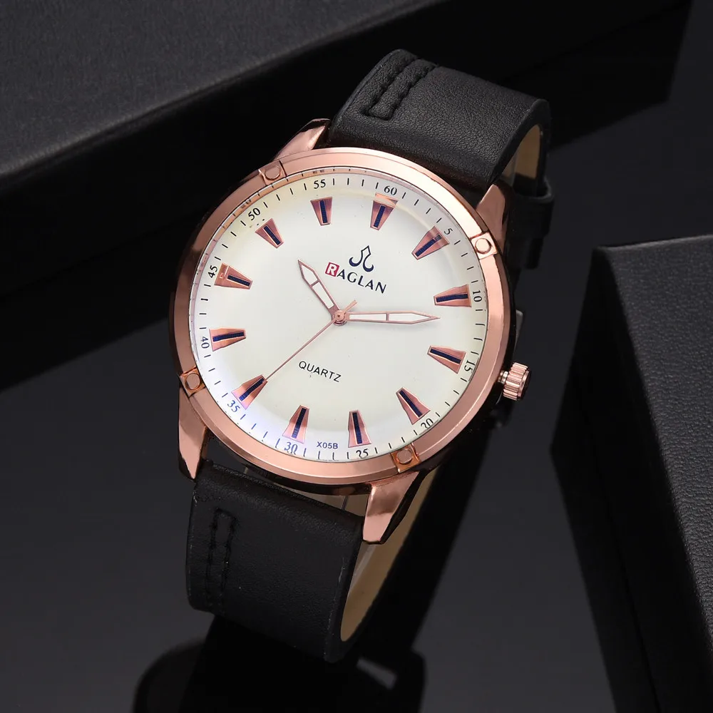 

RAGLAN Men Wristwatch Fashion Quartz High Quality Leather Blu Ray Glass watch for man watch mens creative man watches