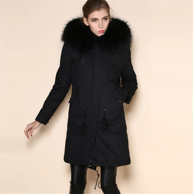 Модная черная парка из искусственного меха Женская нейтральная зимние пальто с