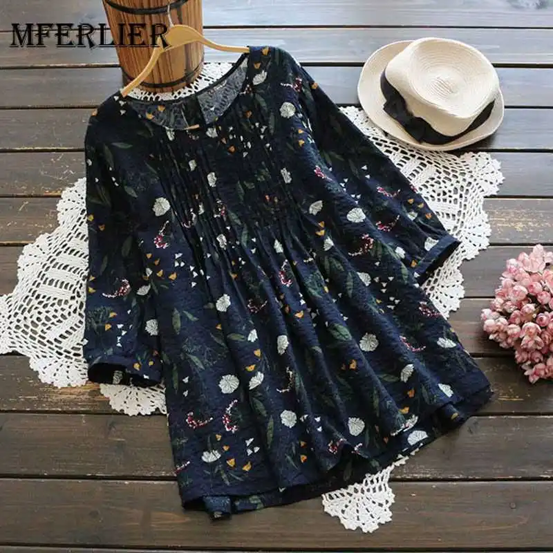 Mferlier Mori Girl осенняя блузка с цветочным рисунком короткая круглым вырезом