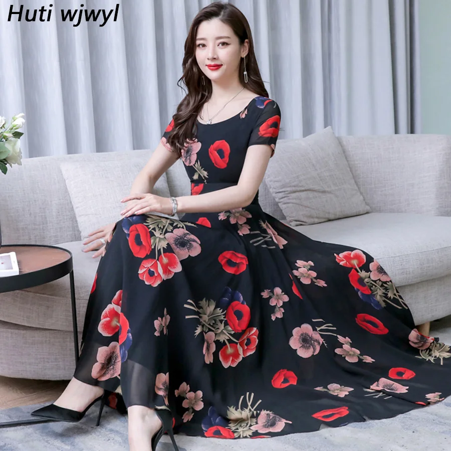 Винтажные шифоновые Макси сарафаны Boho с цветочным рисунком 3XL размера плюс пляжные миди летние новые платья