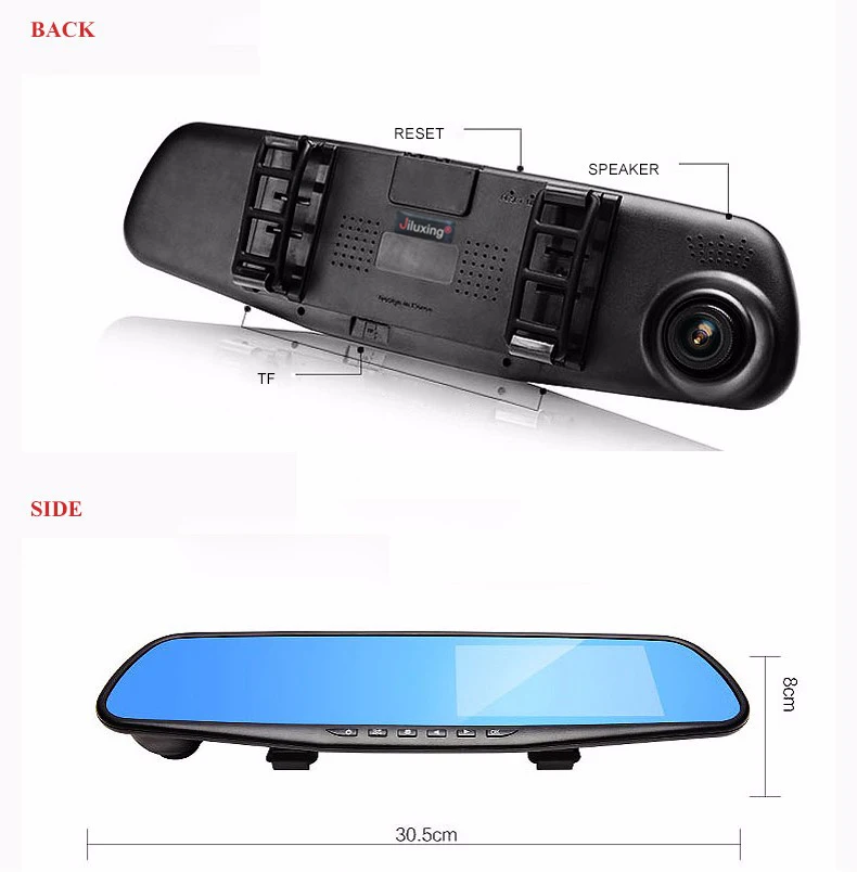 Jiluxing H03S FHD 1080P Автомобильный видеорегистратор 4," Автомобильные камеры зеркало заднего вида Две камеры видеорегистратор Автомобильный регистратор