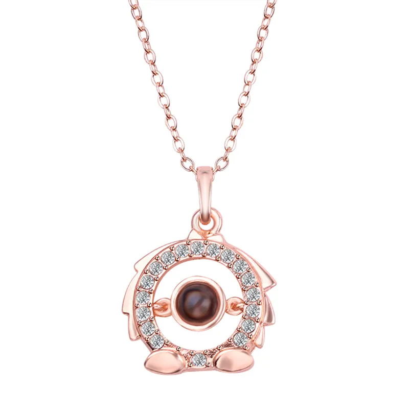 Leo Rose gold Розовое золото и серебро 100 языков я люблю тебя проекция 12 Созвездие Подвеска Ожерелье воспоминания о романтической любви свадебное ожерелье - Окраска металла: Leo Rose gold