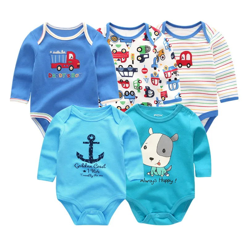 baby boy clothes5203 Г. 5 шт./лот, Детский комбинезон с длинными рукавами, модная однотонная хлопковая одежда с круглым вырезом и рисунком для маленьких девочек Одежда для мальчиков Roupa de bebe - Цвет: baby boy clothes5203
