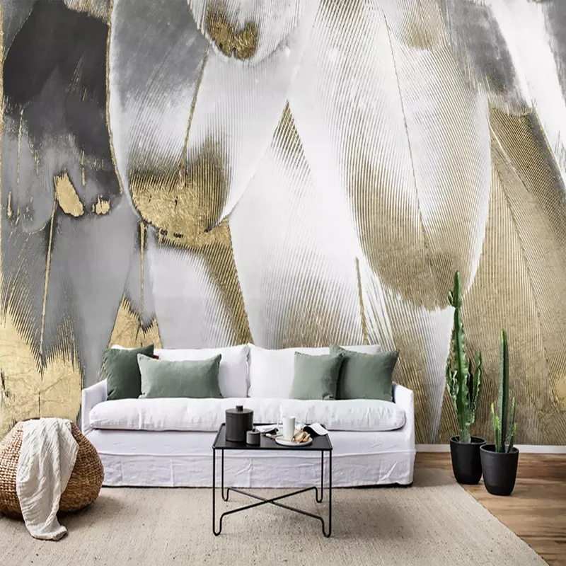 Современные Модные Винтажные Настенные обои с золотыми перьями для фотосъемки в