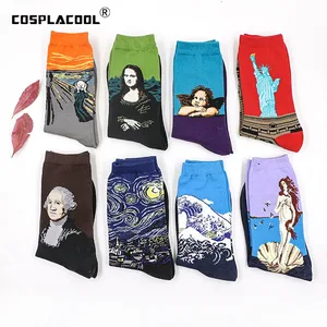 Носки мягкие унисекс с рисунком Ван Гога Моны Лизы, 1 пара