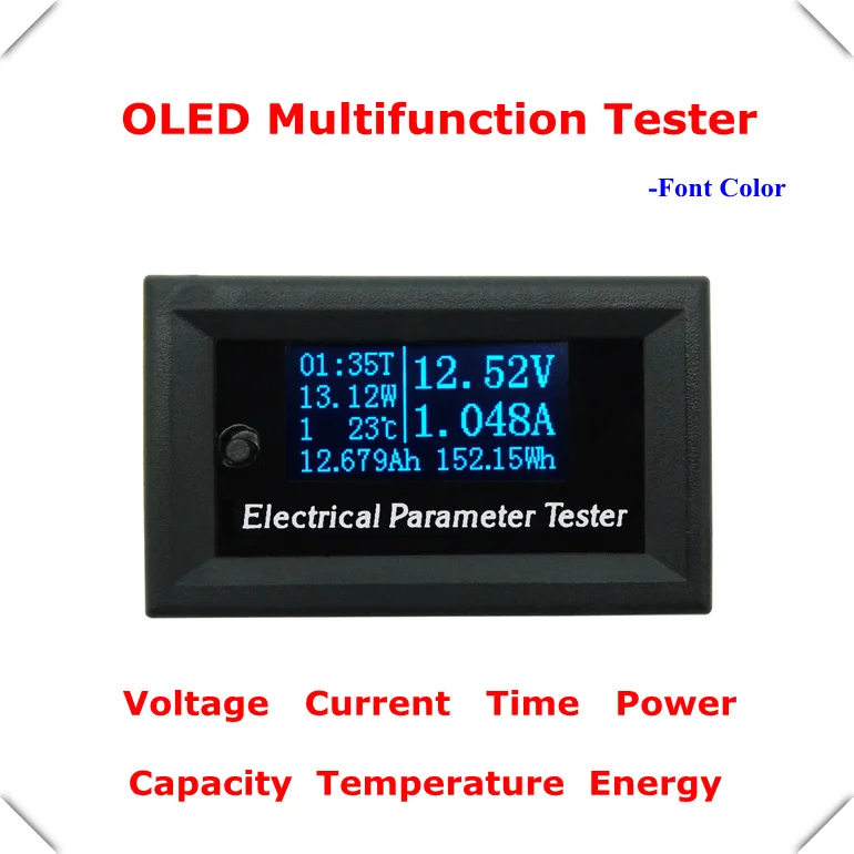 

Battery Capacity Tester Multi Function OLED Voltage meter Ammeter Power meter Thermometer Timer