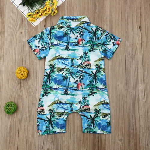 2019 Newborn Baby Boys Bodysuits Short Sleeves Hawaii Holiday Beach Sunsuits Print Button Clothes Outfits |