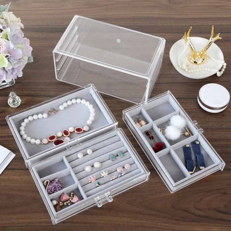 AF коробка для макияжа кольцо/серьги диплей стенд серый/прозрачный цвет ювелирных