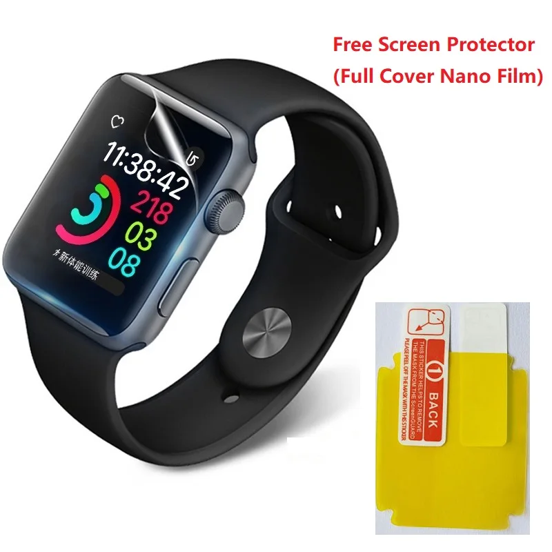 Screen Protector Мягкий нейлоновый ремешок для Apple Watch 44 мм 40 мм 42 мм 38 мм 1 2 3 4 браслет ремешок для iWatch 44 мм 40 мм ремешок+ защита экрана - Цвет: Screen Protector