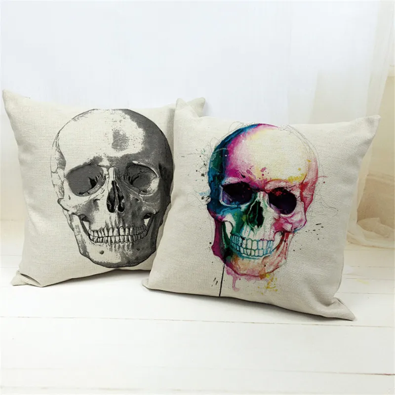 

Halloween Throw Pillows Home Decorative Sugar White Skull Cushion Cover Sofa Seat Car Printed Cotton/Linen Pillow Cases Cojines