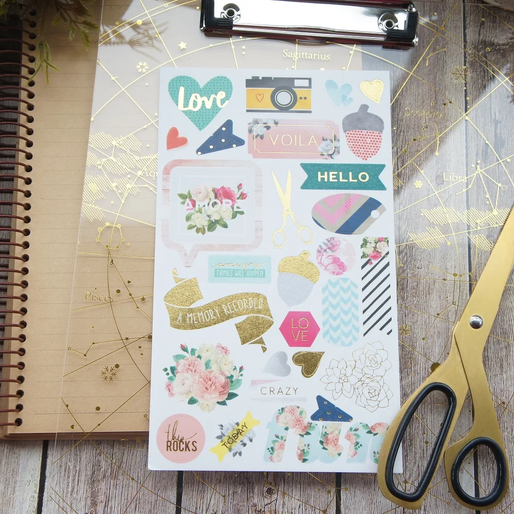 

1 sheet gold love you flower heart Paper sticker as Scrapbooking DIY gift packing Label Decoration Tag party Decoration