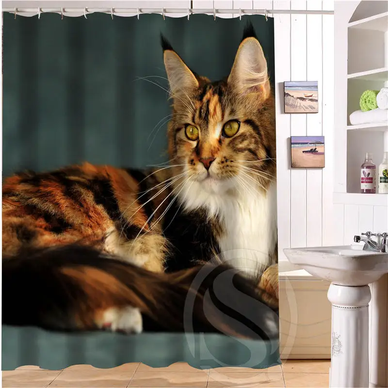 С милым рисунком кота в стиле ретро обычный халат с рисунками душевая занавеска