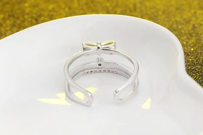 Anenjery ослепительное микро CZ Bowknot 925 пробы Серебряное кольцо с цирконием Многослойные кольца для женщин S-R340