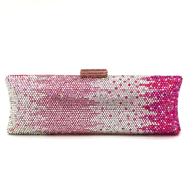 MultiPink Bag Двойной цветок элегантные ослепительно градиентный фиолетовый цвет Для женщин вечерние сумочки-клатчи со стразами металлической фурнитурой с длинным свадебная сумочка кошелек - Цвет: MultiPink Bag
