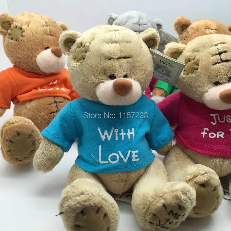 

New Arrived 1pcs Plush Teddy Bears With Colorful T-Shirt Cute Plush toys Wedding Bear Doll Valentines Christmas Gift