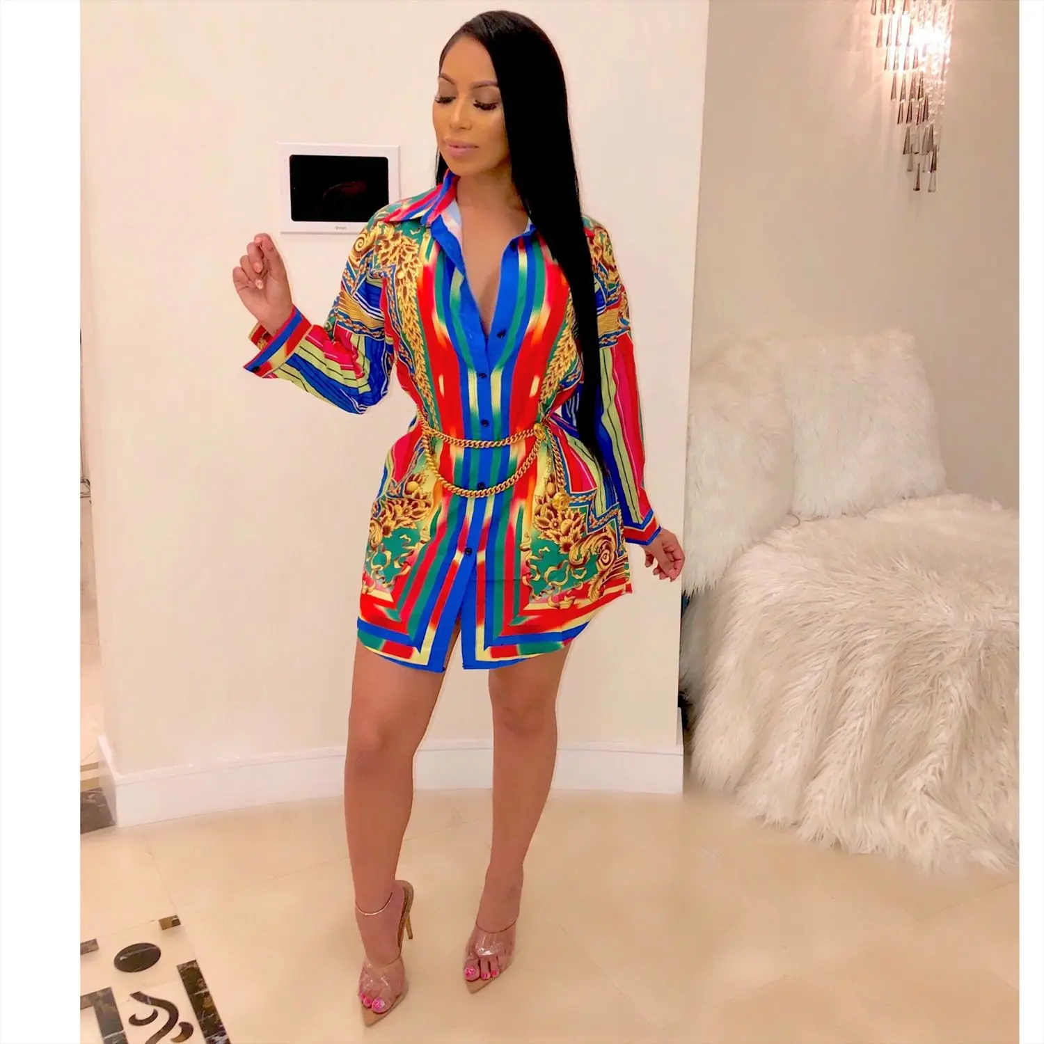 Женское платье-рубашка на пуговицах ANJAMANOR роскошное платье с длинным рукавом и