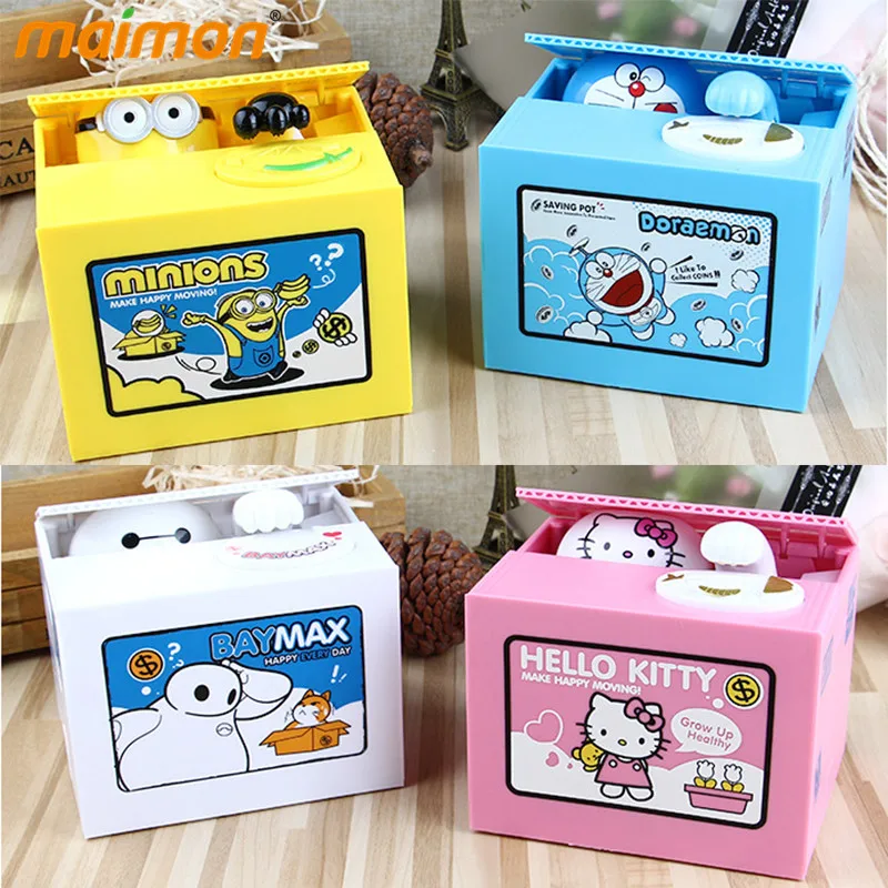 Милый мультфильм украсть монеты копилку дети экономия денег поле Kitty Миньоны Baymax