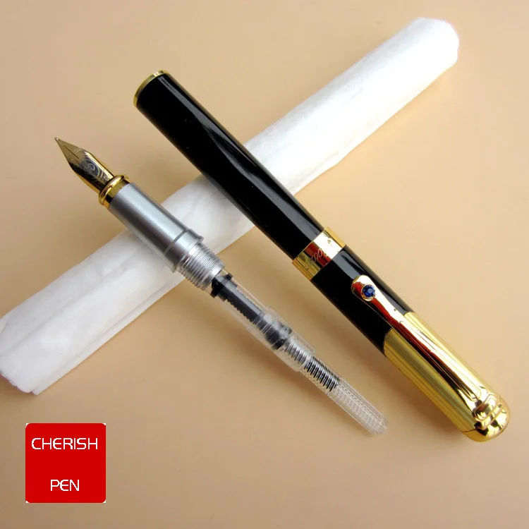 Jinhao 9009 черная и Золотая Роскошная Алмазная перьевая ручка 0,5 мм Металлические перьевые ручки для офисных принадлежностей подарочная ручка