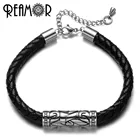 Мужской браслет REAMOR David Star из нержавеющей стали 316l, плетеный браслет из натуральной кожи с удлиненной цепочкой и застежкой-карабином