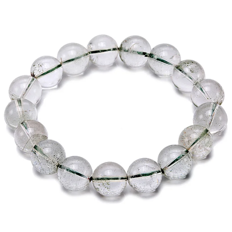 

JYX Gemstone Beads Bracelet 12mm Round Green Phantom Crystal Beads Elastic Thread Bracelet 8" Charming Gift For Women