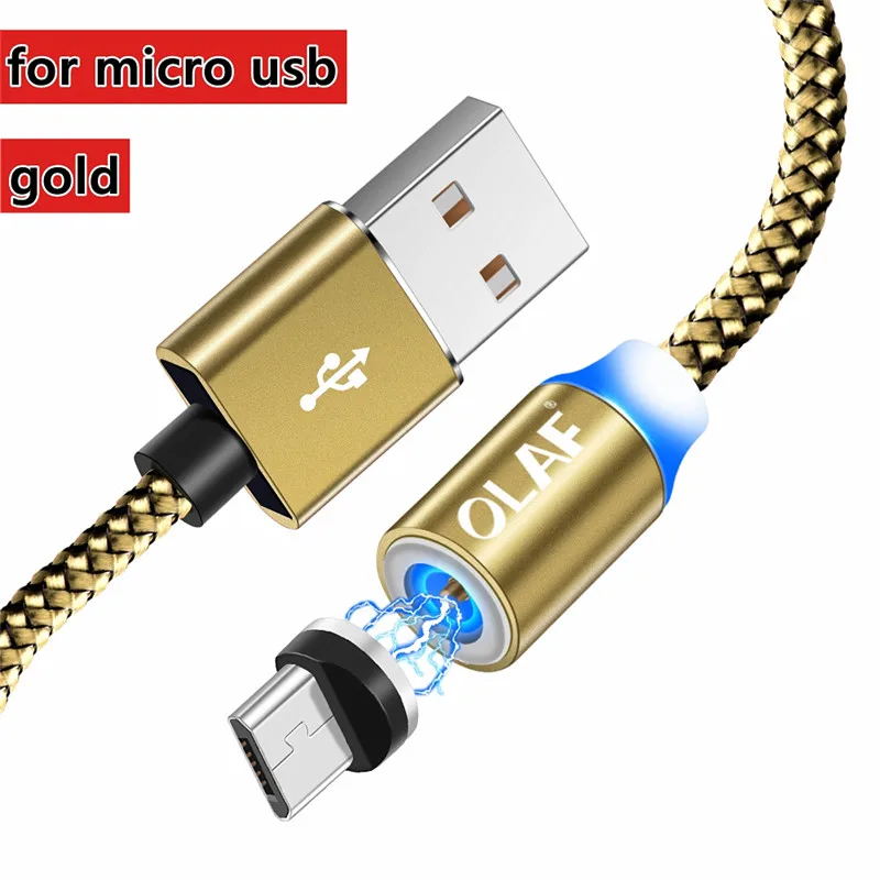 Магнитный кабель Micro USB для быстрой зарядки, кабель usb type C, магнитный кабель для зарядки и передачи данных, шнур для iPhone X 7 8 samsung S9 Xiaomi - Color: For Micro USB-Gold