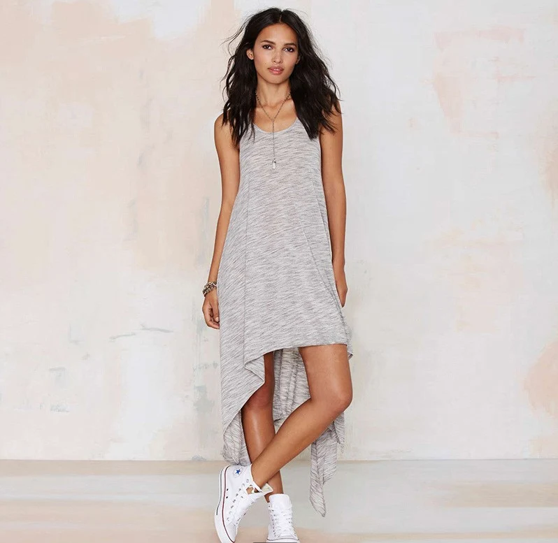 Женское платье модное уличное без рукавов длинное вечернее повседневное