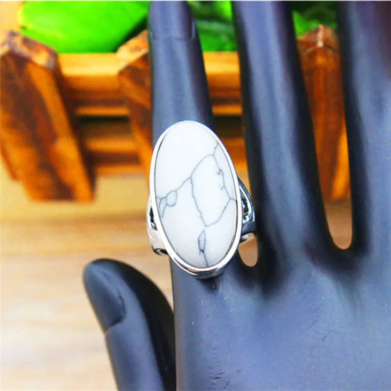 Овальный белый камень Кольца для Для женщин Посеребренная Сердце отверстие