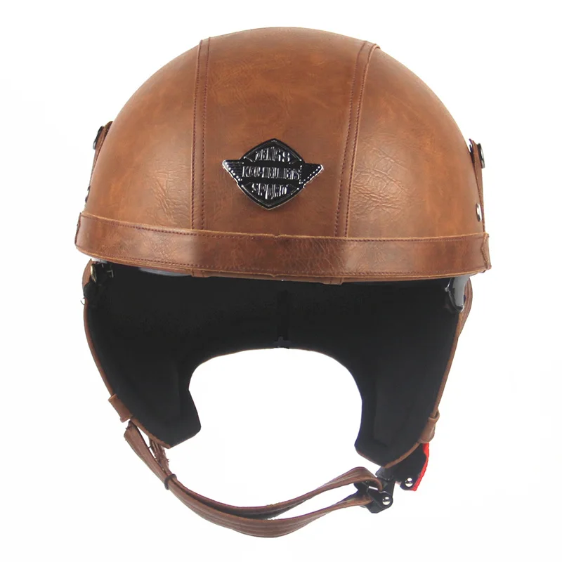 Adult Leather Helmets For Motorcycle Retro Half Cruise Helmet Prince Vintage Moto | Автомобили и мотоциклы