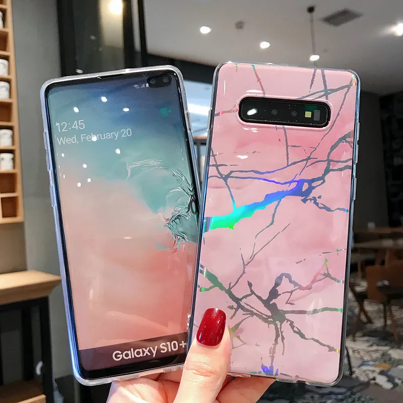Лазерный мраморный чехол для Samsung galaxy S7Edge S8 S9 S10Plus S10e мягкий с каменным узором Note 8 9