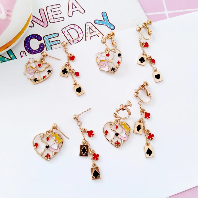 Free shipping Fashion jewelry Wholesale gift Cartoon beautiful girl Alice little rabbit love asymmetric earring. | Украшения и