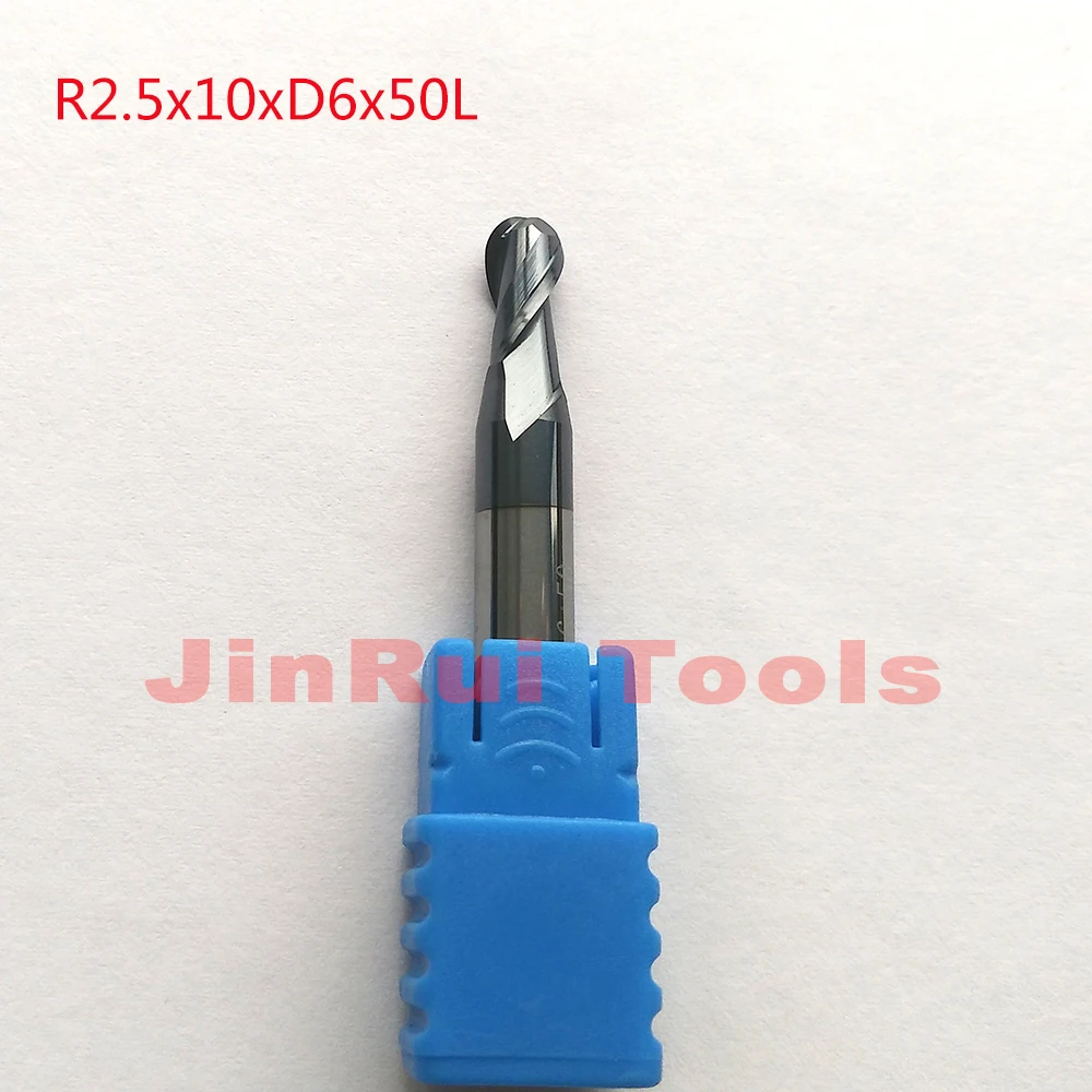 1 шт. R2.5 * 10 D6 50l hrc55 2 флейт твердого сплава с покрытием со сферическим концом