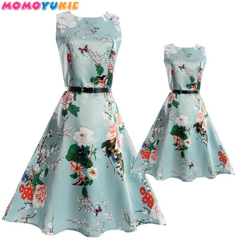 

Spring Summer Matching Mother Daughter Clothes Print floral sleeveless Dress Mother Daughter Dresses Girls Dress Family Look
