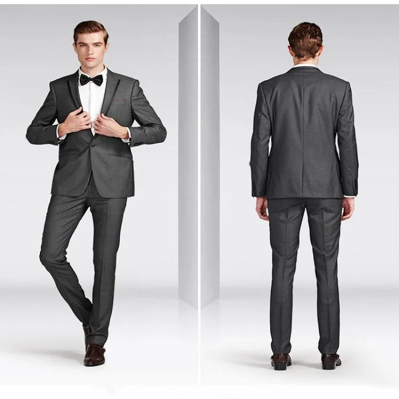 High Quality One Button tuxedo jacket Grey Groom Tuxedos men suit Men Wedding Suits Prom Bridegroom (Jacket+Pants+Girdle+Tie)