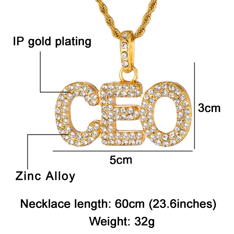 Хип-хоп полностью со стразами слова из букв CEO Bling Iced Out веревка подвески на