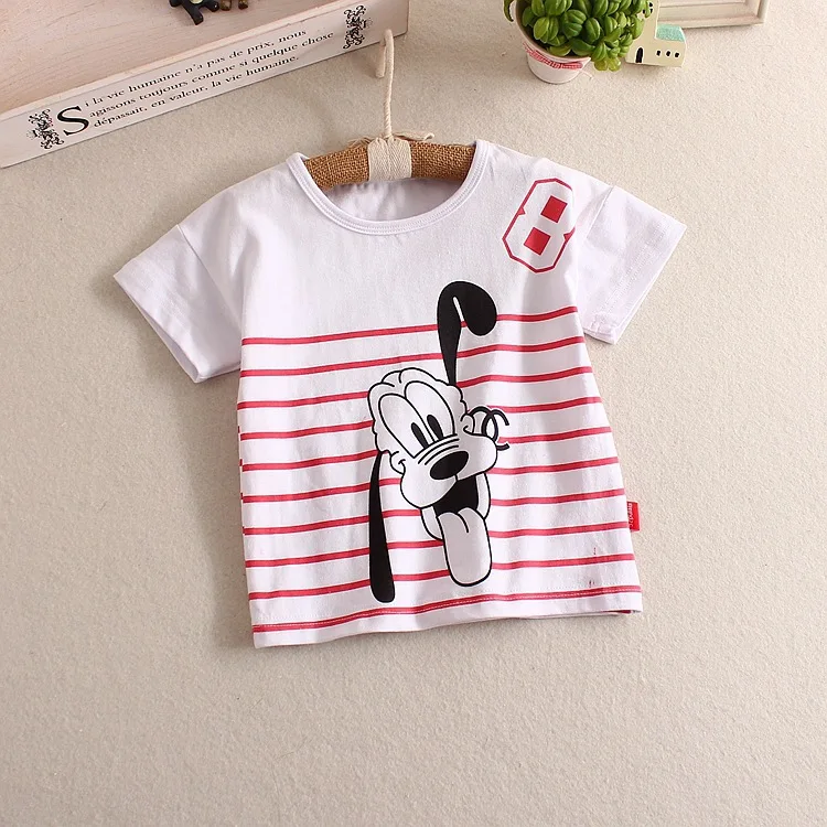 2015 Fashion Cartoon Dog Kid Tshirts Soft Cotton Striped Top Shirt Four Colours For Boy Girl | Мать и ребенок
