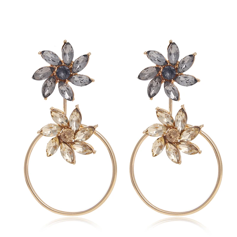 AE-CANFLY European Trendy Metal Leaf Crystal Flower Geometric Drop Earrings Female Dangle Statement for Women | Украшения и