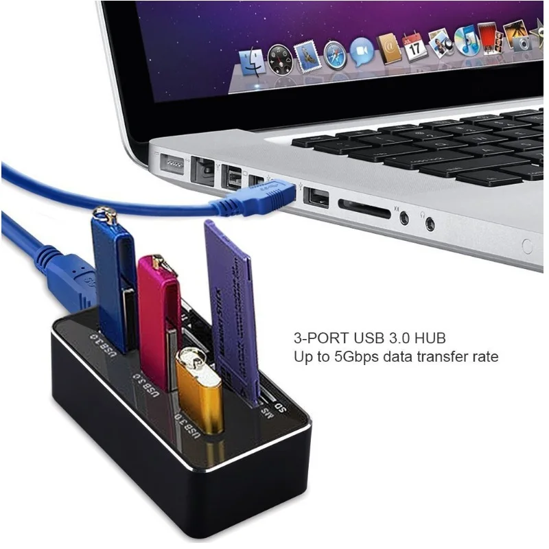 

usb 3.0 7 in 1 card reader 3 usb 3.0 ports SD TF M2 MS card Reader with usb hubs for travel sets high speed free shipping