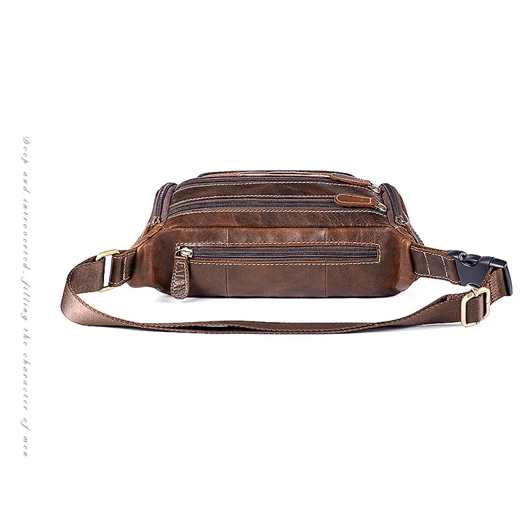 Genuine Leather Men Waist Bags Brand Large Capacity Outdoor Waist Baotou Layer Leather Man Pockets Messenger Bag C8355