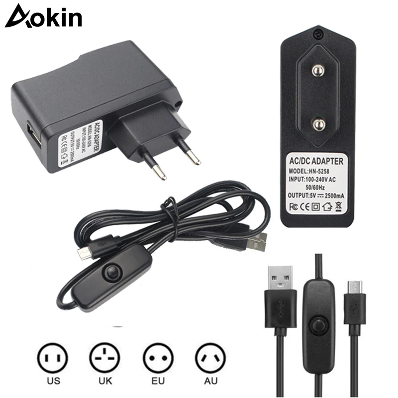 Адаптер питания для Raspberry pi 3 2 5 В а вкл./выкл. 1 м кабель Micro USB зарядного устройства