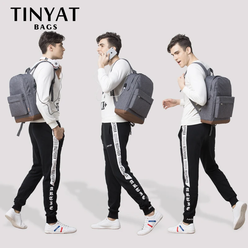 TINYAT большая школьная сумка рюкзак для подростков mochila 15 дюймов ноутбука USB