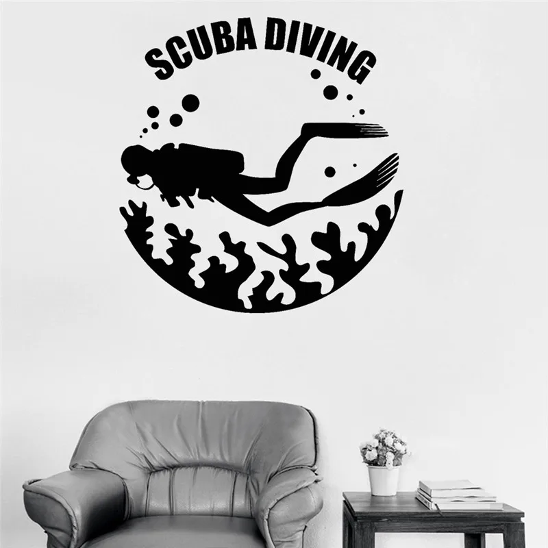 Дайвинг виниловые наклейки на стены Diver Морская жизнь Санузел Настенный Декор