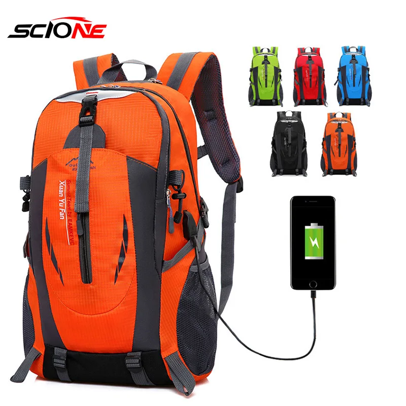 

40L Mountaineering Backpack USB Charge Backpack Travel Bags Men's Backpack Shoulder Bag Large Capacity Mens Bags XA102G