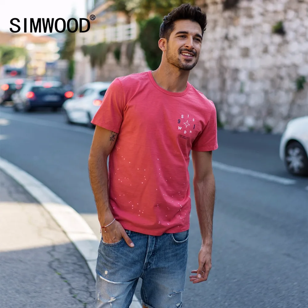 SIMWOOD Новая мода 2019 Лето с коротким рукавом футболки мужские тонкие 100% хлопок