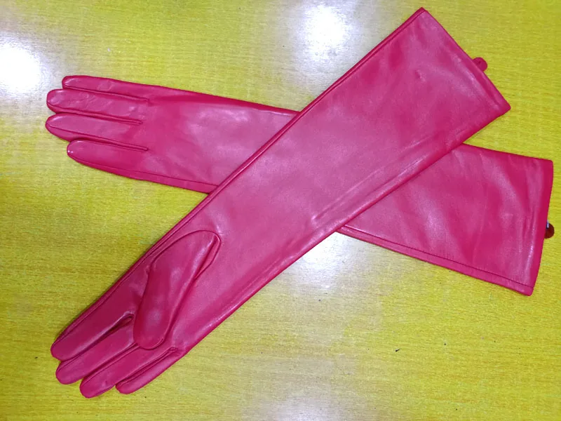 rose Red Длинные кожаные перчатки женские цветные перчатки из овчины тонкие длинные бархатные зимние теплые перчатки - Цвет: rose Red