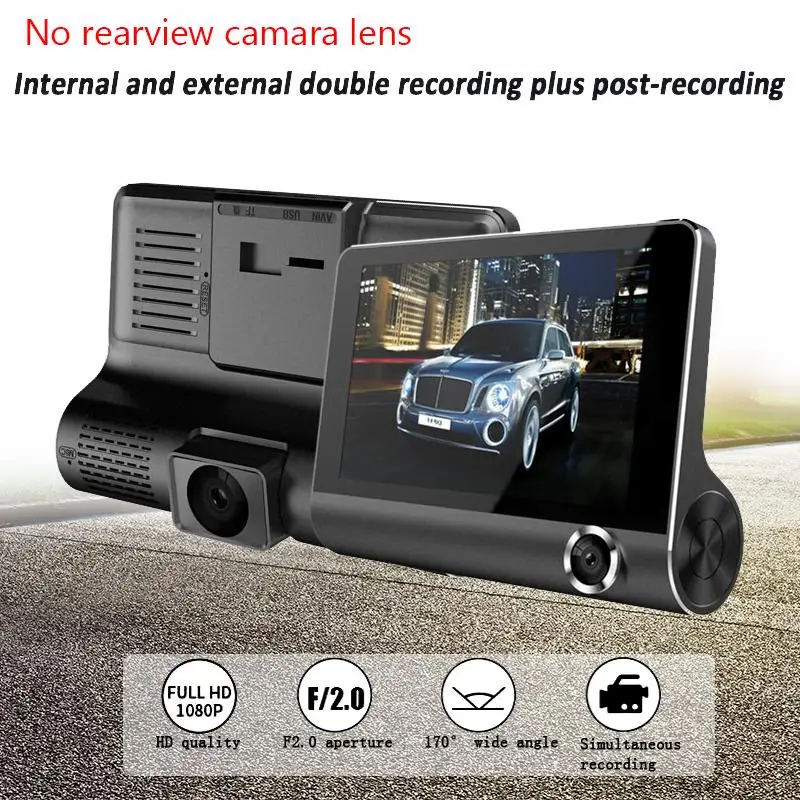 no rearview camara Full HD 1080 P черный Автомобильный dvr 3 камеры s объектив 4,0 дюймов широкоугольный Автомобильный тире камера двойной объектив с камерой заднего вида видео рекордер - Название цвета: no rearview camara